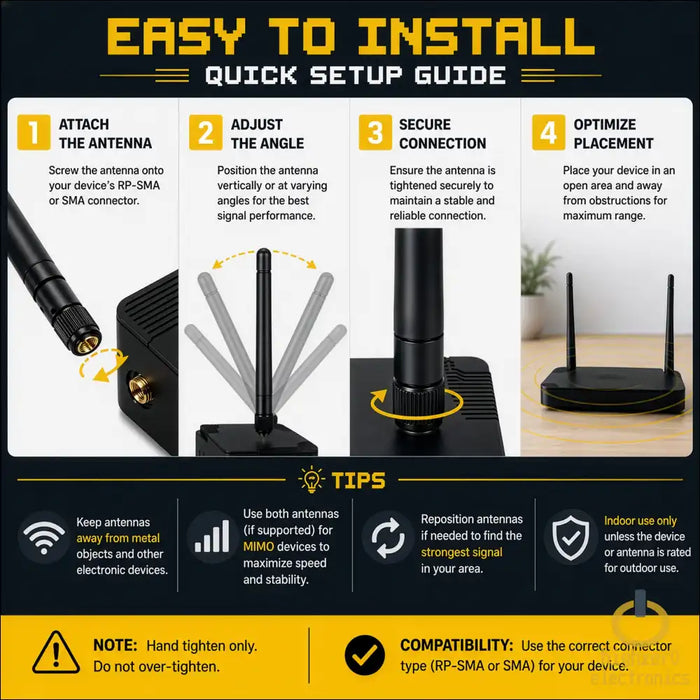 HIGHZER0 ELECTRONICS WIFI ROUTER ANTENNA SMA MALE, REDUCE DEAD ZONES, MESH SYSTEMS 10DBI TRI-BAND ADJUSTABLE EXTERNAL PAIR | BLACK/BRONZE