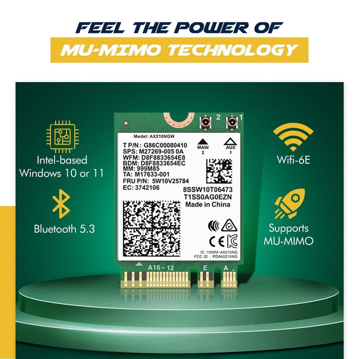 HighZer0 Electronics AX210 WiFi 6E Card | Tri-Band 2.4/5/6 GHz Wi-Fi | Up to 2.4 Gbps | M.2 Wifi Card for PC | No vPro | Supports Bluetooth 5.3 & Intel, AMD, Windows 10/11, Linux | AX210NGW