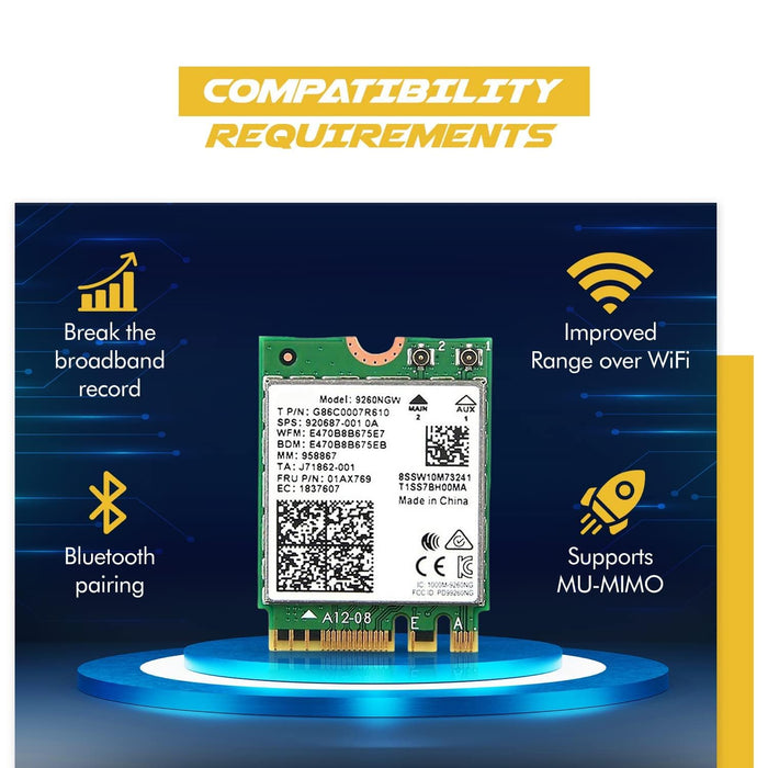 HighZer0 Electronics AC 9260 802.11ac M.2 Bluetooth 5.1 Legacy Network Card | WiFi 5 up to 1.73Gbps, MU-MIMO | Compatible with Intel, AMD, Linux & Windows 10/11 | 9260NGW WiFi Adapter