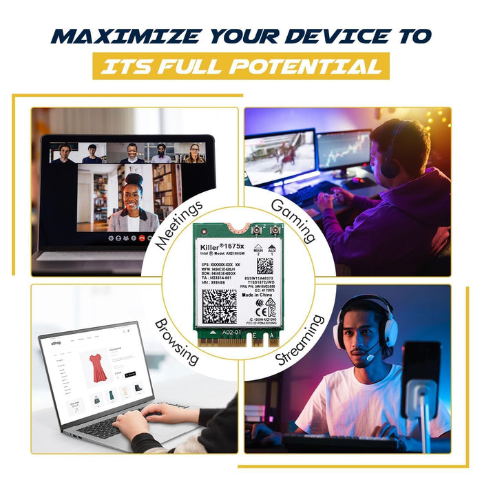 Killer Series for Intel AX1675x Gaming WiFi 6E Adapter Upgrade | M.2 WiFi Card for PC | 2.4 Gbps WiFi | Bluetooth 5.3 Compatible | For most Intel and AMD Systems