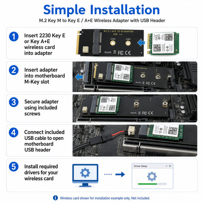 M.2 Key M to Key E A+E WiFi Adapter | M2 2230 Wireless Card Converter Kit