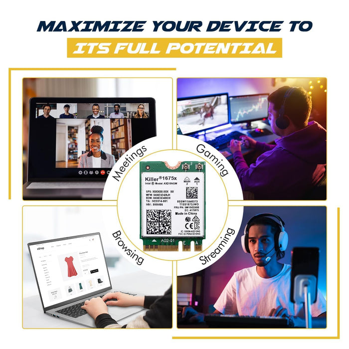 Killer Series für Intel AX1675x Gaming WiFi 6E Adapter-Upgrade | M.2 WiFi-Karte für PC | 2,4 Gbit/s WiFi | Bluetooth 5.3-kompatibel | Für die meisten Intel- und AMD-Systeme