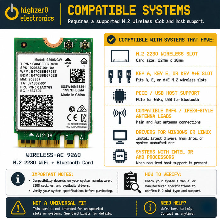 9260NGW M.2 2230 WiFi 5 Card | Supports Bluetooth 5.1 | Up to 1.73Gbps