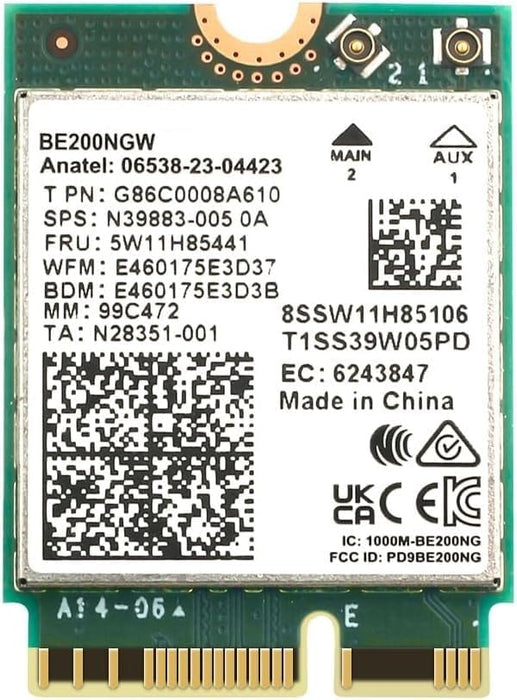 WiFi 7 Adapter for Intel BE200 | M.2 PCIe Format | Tri-Band 2.4/5/6 GHz | Up to 5.8 Gbps | WiFi Card for PCs | Bluetooth 5.4 Compatible | For Intel PC with Windows 10/11 | BE200NGW