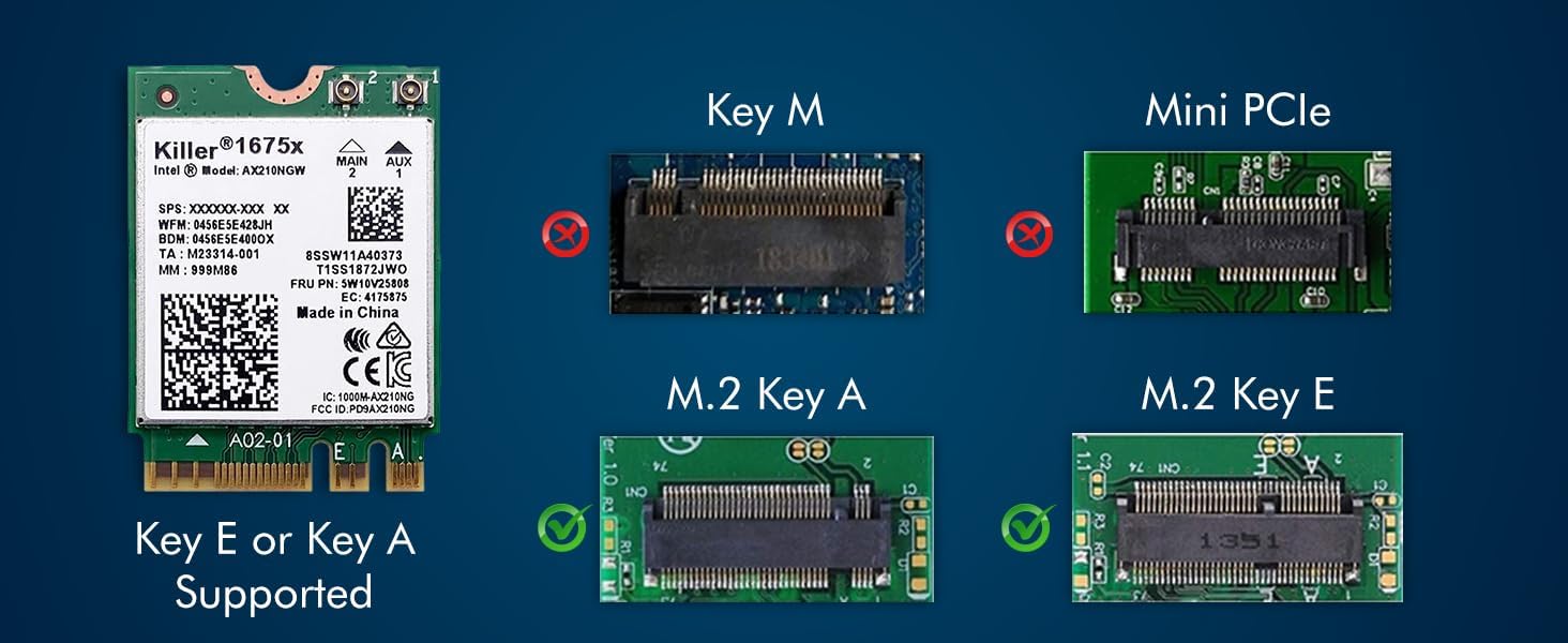Killer Series for Intel AX1675x Gaming WiFi 6E Adapter Upgrade | M.2 WiFi Card for PC | 2.4 Gbps WiFi | Bluetooth 5.3 Compatible | For most Intel and AMD Systems