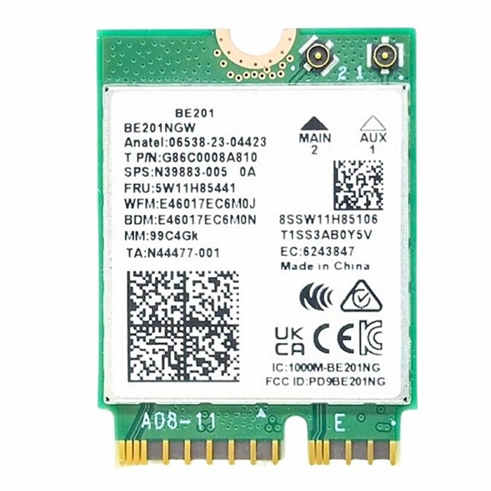 WiFi 7 Adapter for Intel BE201 | Tri-Band Wireless | Up to 5.8Gbps | M.2 CNVio3 for PCs | Bluetooth 5.4 Support | For Intel 13th Gen and Newer CPUs, Windows 10/11, Linux | BE201NGW