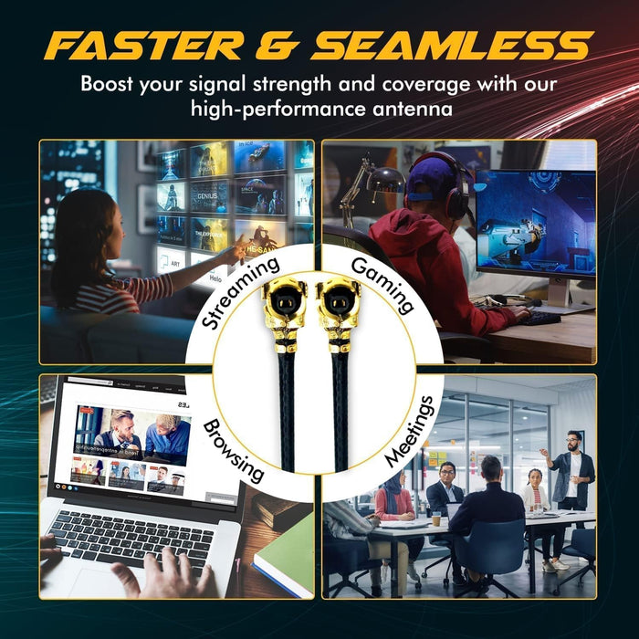 WiFi Antenna for PC, Laptop, Desktop & Motherboard | 2.4GHz/5GHz/6GHz | 1st Generation U.FL (Compatible with MHF1) Connectors on Mini PCIe Wi-Fi Cards | 2-Pack 40cm (16in)