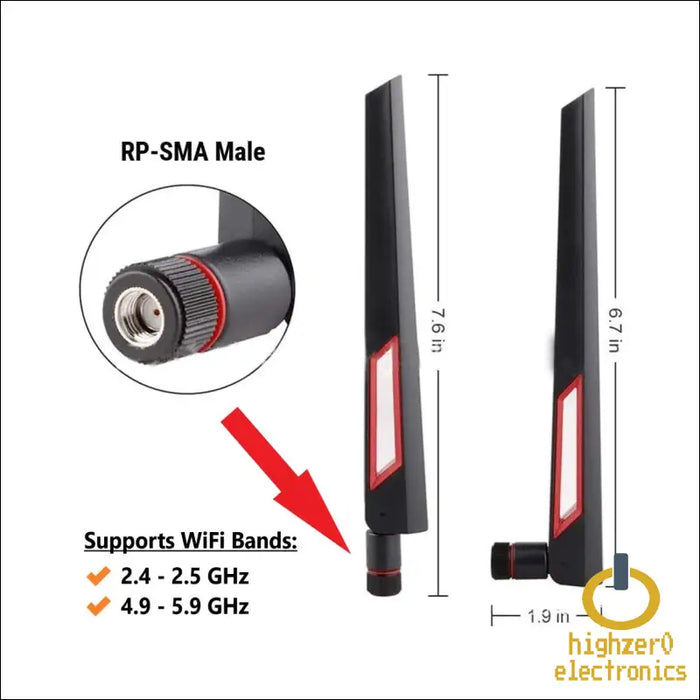 Black and Red 10dbi Dual Band Signal Booster Wi-fi Antennas (2.4ghz/5ghz-5.8ghz) with Rp-sma Male Connector for Wireless Camera Router