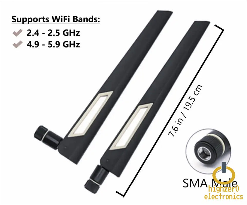 Black and Silver 10dbi Dual Band Signal Booster Wi-fi Antennas (2.4ghz/5ghz-5.8ghz) with Sma Male Connector for Wireless Camera Router