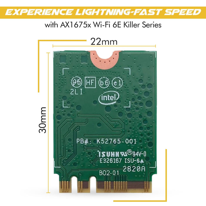 Killer Series for Intel AX1675x Gaming WiFi 6E Adapter Upgrade | M.2 WiFi Card for PC | 2.4 Gbps WiFi | Bluetooth 5.3 Compatible | For most Intel and AMD Systems