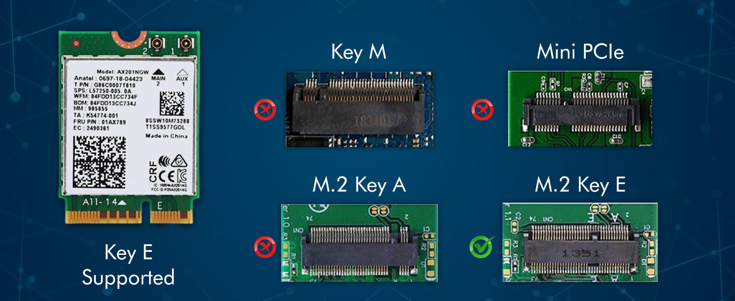 WiFi 6-Adapter für Intel AX201 | Dualband bis zu 2,4 Gbit/s | CNVio2 M.2 | Bluetooth 5.2-Unterstützung | Erfordert Intel-CPUs der 10. Generation und höher, Windows 10 und 11, Linux | AX201NGW