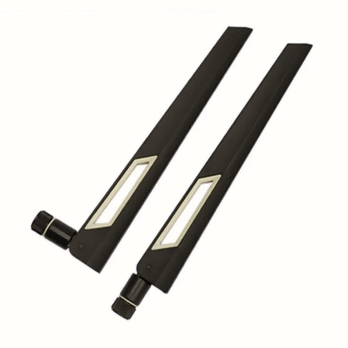 Schwarze und silberne 10-dBi-Dualband-Signalverstärker-WLAN-Antennen (2,4 GHz/5 GHz-5,8 GHz) mit SMA-Stecker für drahtlose Kamera, Router, Hotspot – 2er-Pack