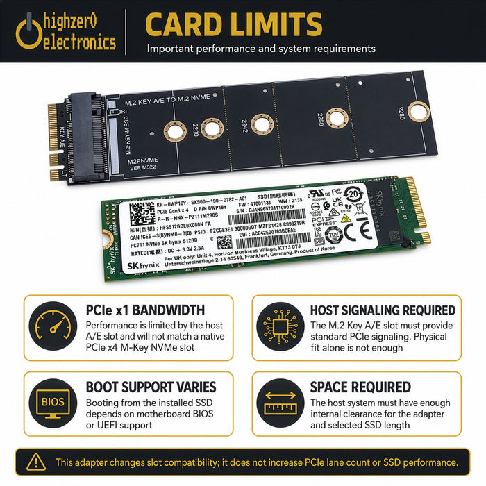 M.2 Key A+E to M-Key NVMe SSD Adapter | PCIe x1 | 2230 2242 2260 2280 SSD