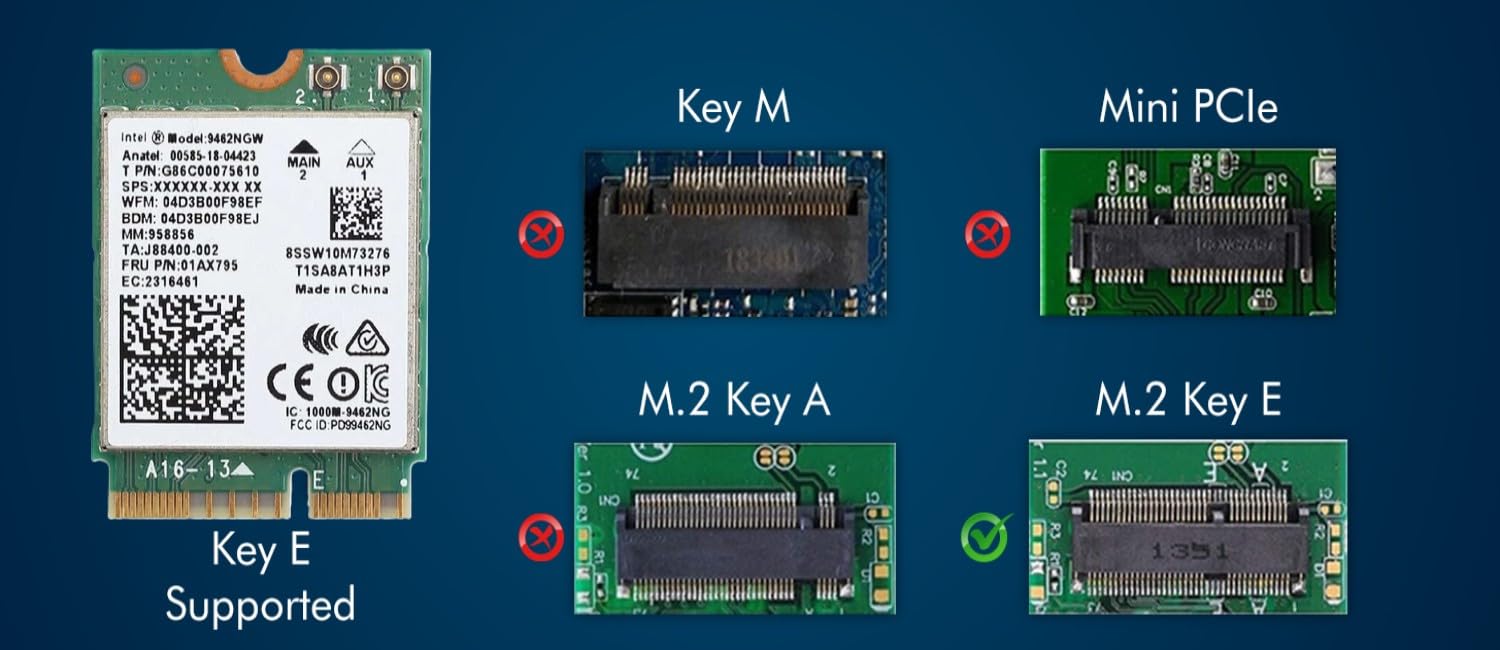 Legacy M.2 Wi-Fi Adapter for Intel 9462 Wireless-AC | 433Mbps WiFi with Bluetooth 5.1 | 2.4GHz & 5GHz Network Card | Designed for 8-9th Gen Intel CPU | 9462NGW Wireless Adapter