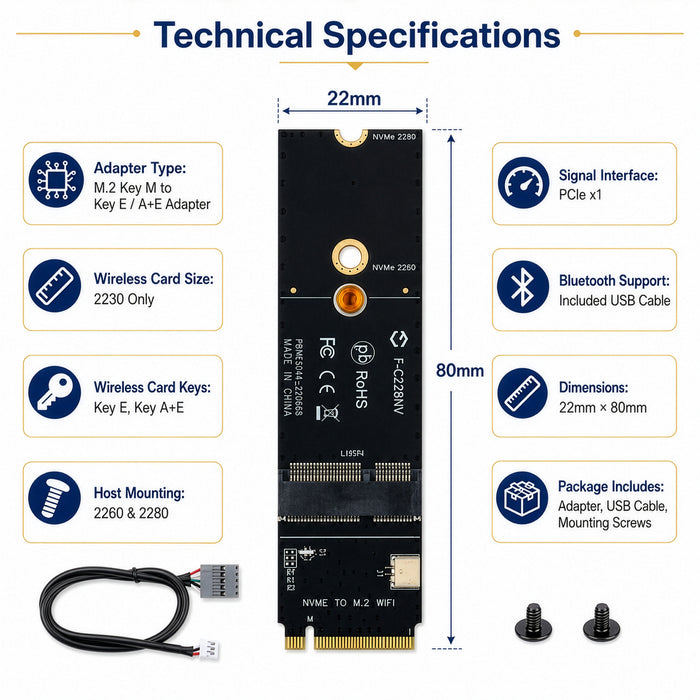 M.2 M-Key auf A + E Key NGFF Slot WLAN-Netzwerkkarte M.2 NGFF PCI Express auf E Key Karte M-Key auf AE Key M.2 WLAN-Adapter