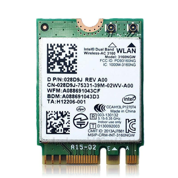 Legacy M.2 Wi-Fi Adapter for Intel 3160 Wireless-AC | 433Mbps WiFi with Bluetooth 4.0 | 2.4GHz & 5GHz Network Card | Works with Intel, AMD, Linux & Windows | 3160NGW Wireless Adapter