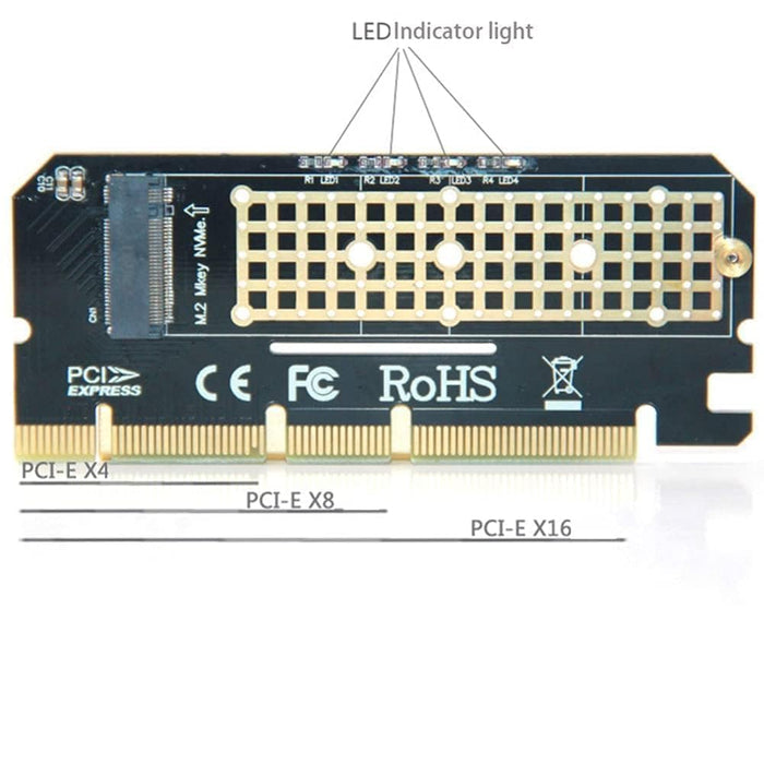 M.2 SSD PCIE Adapter Aluminium Alloy Shell LED Expansion Card Computer Adapter Interface M.2 NVMe SSD NGFF To PCIE 3.0 X16 Rise