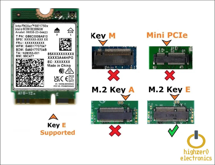 Highzer0 Electronics Be1750x Killer Series Upgraded Be200 Wifi 7 Card | Gaming Adapter | M.2 Pcie 5.8 Gbps 320mhz 4k Qam | Supports