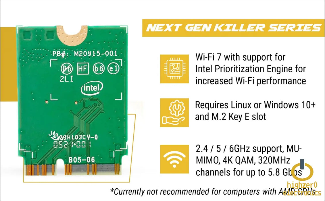 Wifi 7 Killer Series for Intel Be1750x Upgraded Be200 Wi-fi Card | Gaming Adapter | M.2 Pcie | 5.8 Gbps 320mhz 4k Qam | Supports Bluetooth