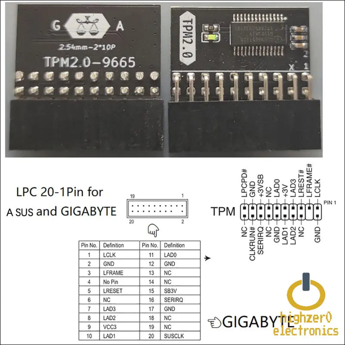 Replacement Tpm2.0 Encryption Security Module 20-1 Pin 2 * 10p Tpm Ga Remote Card Compatible with Win11 2.0 System for Gigabyte Platform